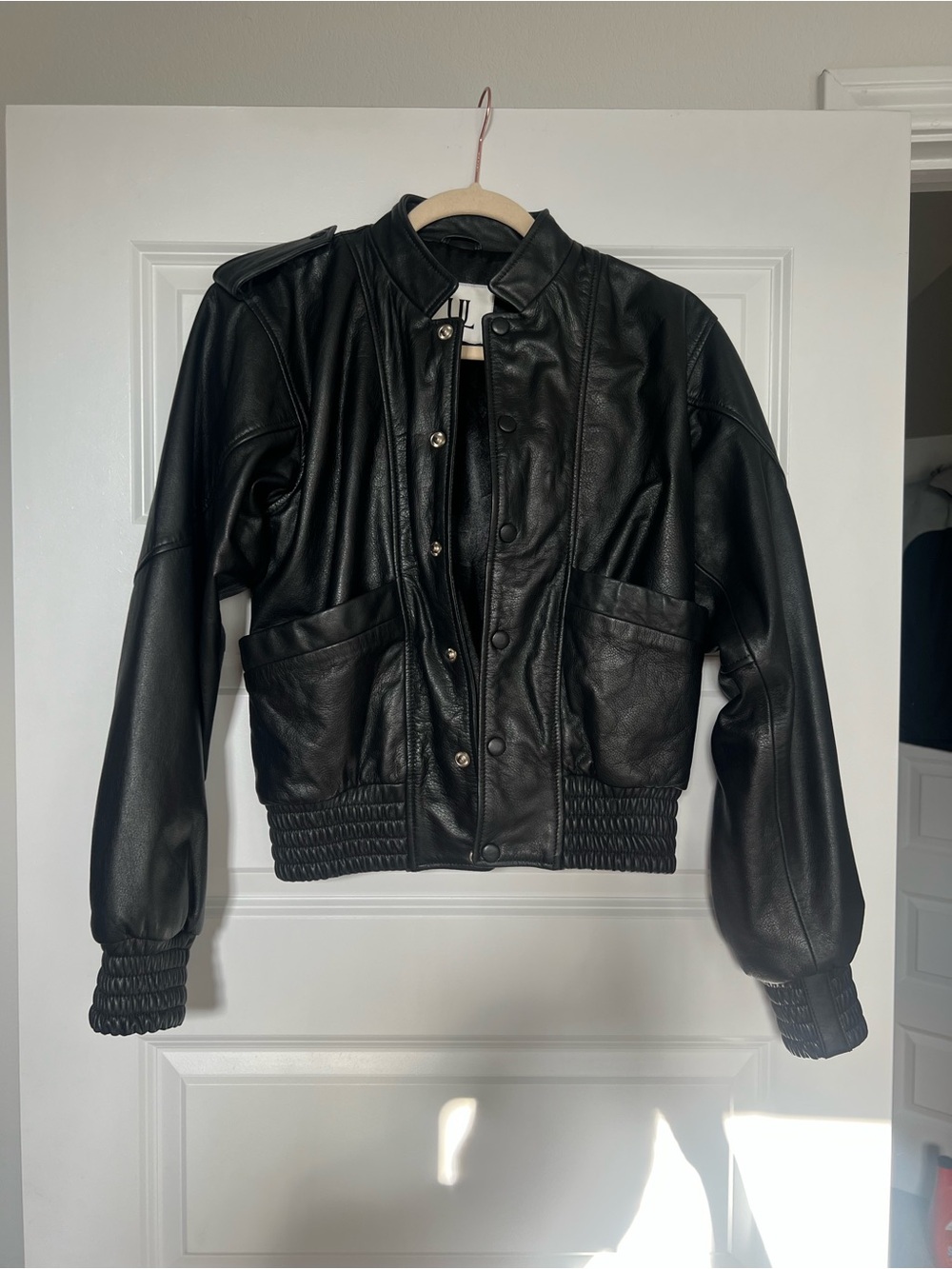 United Leather Black 100% Real Leather Bomber Jacket